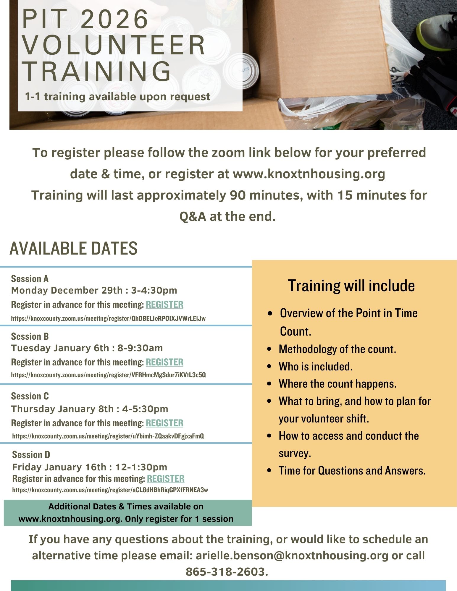 PIT 2026 Volunteer Training Flyer